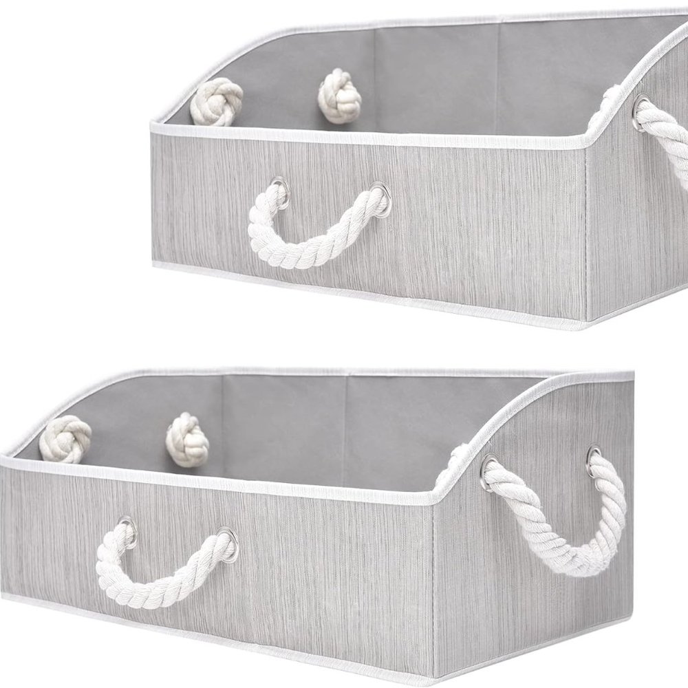 Storage Works Low Front Fabric Storage Bins w/Cotton Rope Handles Clay 2 Pack